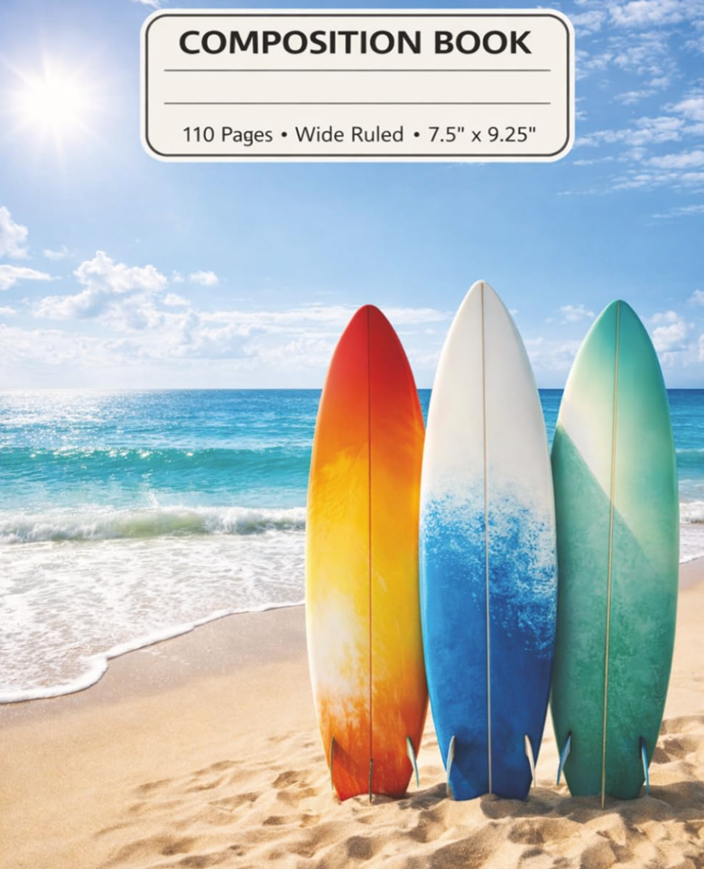 Surfboard Beach Composition Book Cover